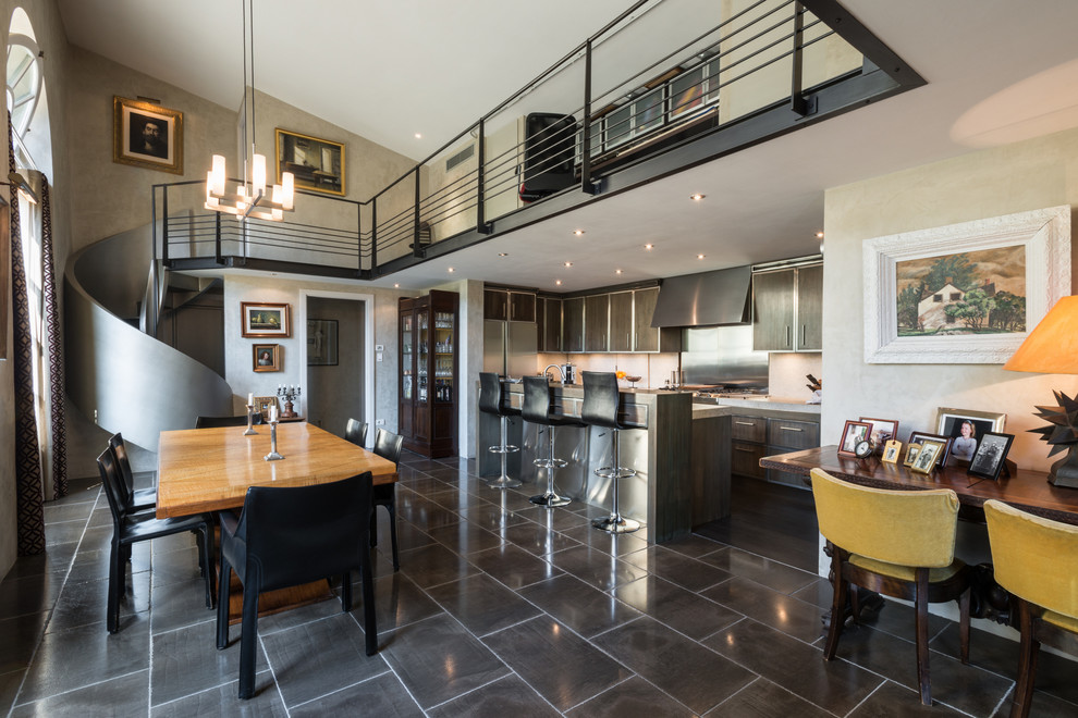 Photo of a large contemporary open concept living room in Florence with grey walls.