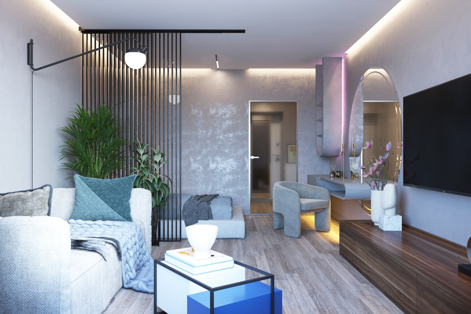 Дизайн интерьера в ЖК Фамилия. Гостиная-Спальня