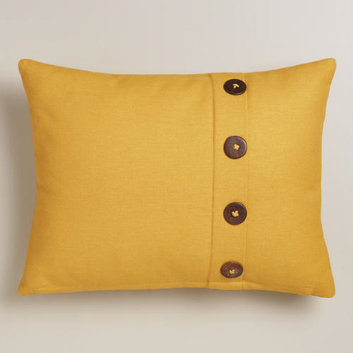 Yellow Ribbed Lumbar Pillow with Buttons