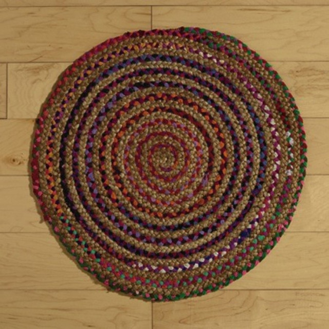 Round Multicolor Bohemian Braided Rug Contemporary Area Rugs by