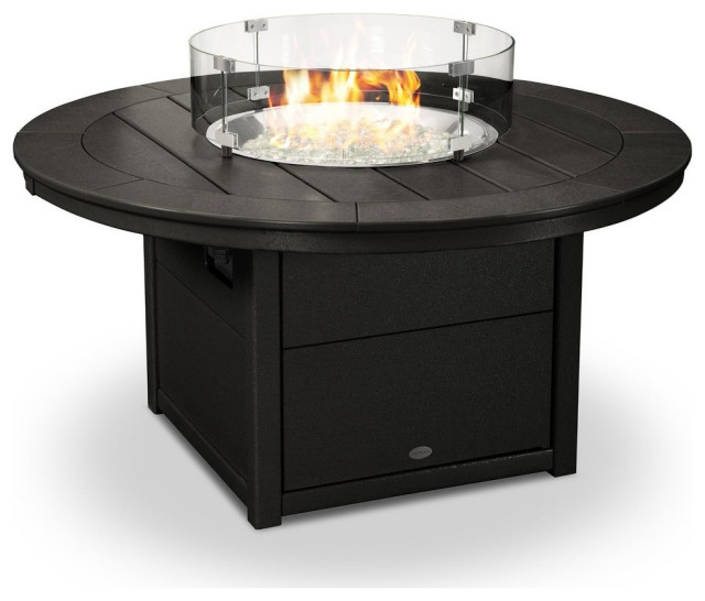 Polywood Round 48 Fire Pit Table, Black Fire Pit
