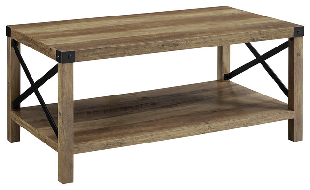 In Stock 40 Farmhouse Metal X Coffee Table With Corner Accents Industrial Coffee Tables By Walker Edison Houzz