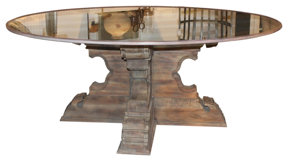 Large Solid Mahogany Wood Glass Dining Table 60 Scroll Rustic