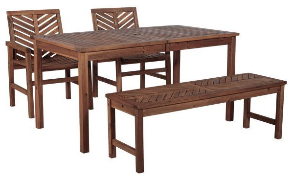 Walker Edison 4-Piece Chevron Outdoor Patio Dining Set, Dark Brown ...