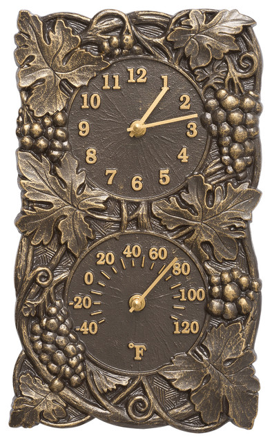 Grapevine Indoor Outdoor Wall Clock Thermometer Traditional Grapevine Indoor Outdoor Wall Clock Thermometer Traditional Clocks By Whitehall Products