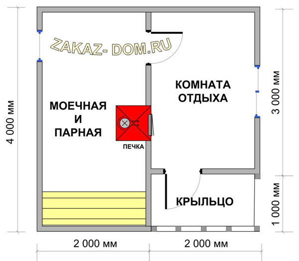 Баня из профилированного бруса (4х4 м) - Проект № Б-5