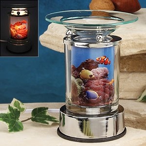 Electric Oil Burner with Aquarium Design with Fish, Silver Colored