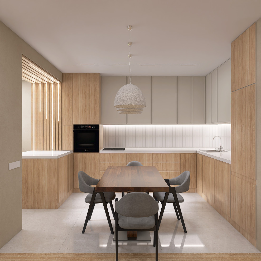 Кухня-гостиная в бежевых оттенках