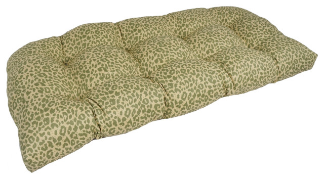 42"X19" U-Shaped Patterned Tufted Settee/Bench Cushion, Little Green Leopard