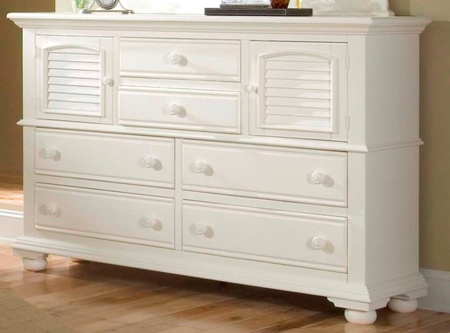 Cottage Traditions High Dresser w Doors in Eggshell White Finish