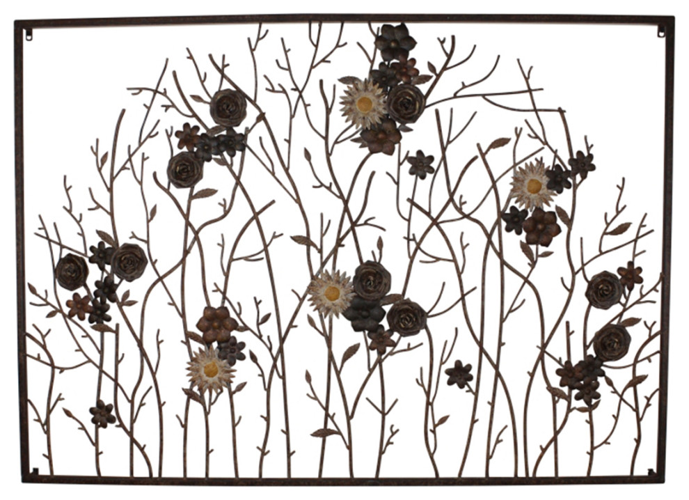 Elegant Contemporary Floral Metal Wall Sculpture Blossom Branch Open