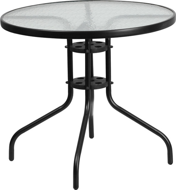 31.5RD Glass Black Patio Table