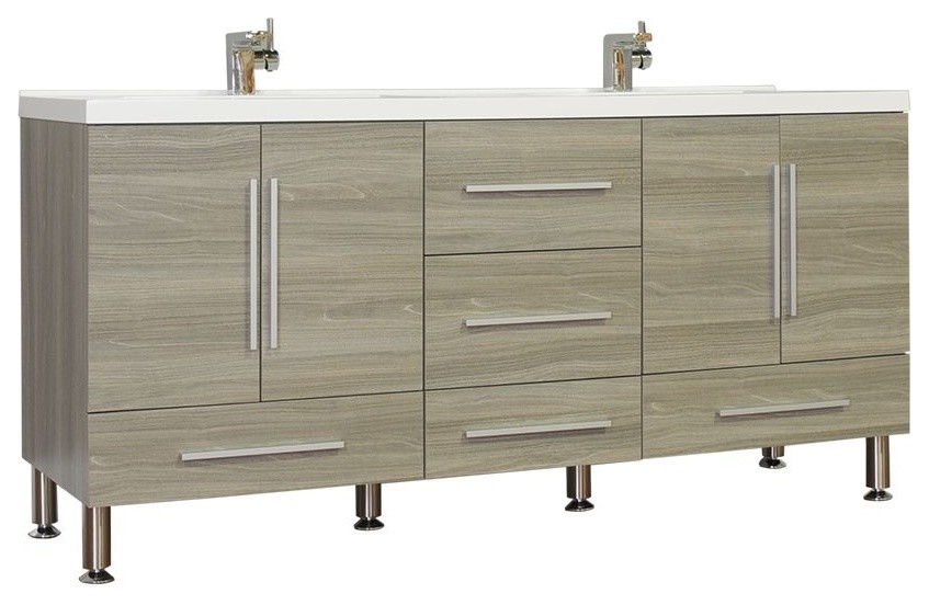 Greenville 67" Double Modern Bathroom Vanity, Gray Contemporary