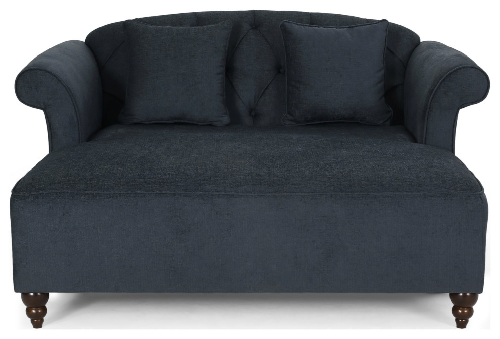 Hurford Contemporary Tufted Double Chaise Lounge with Accent Pillows ...