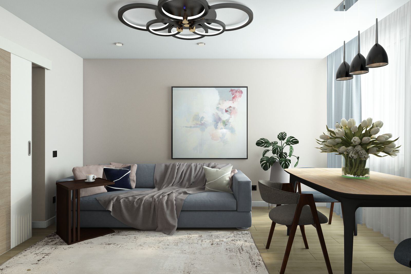 Гостиная из проекта трехкомнатной квартиры для молодой семейной пары с ребенком