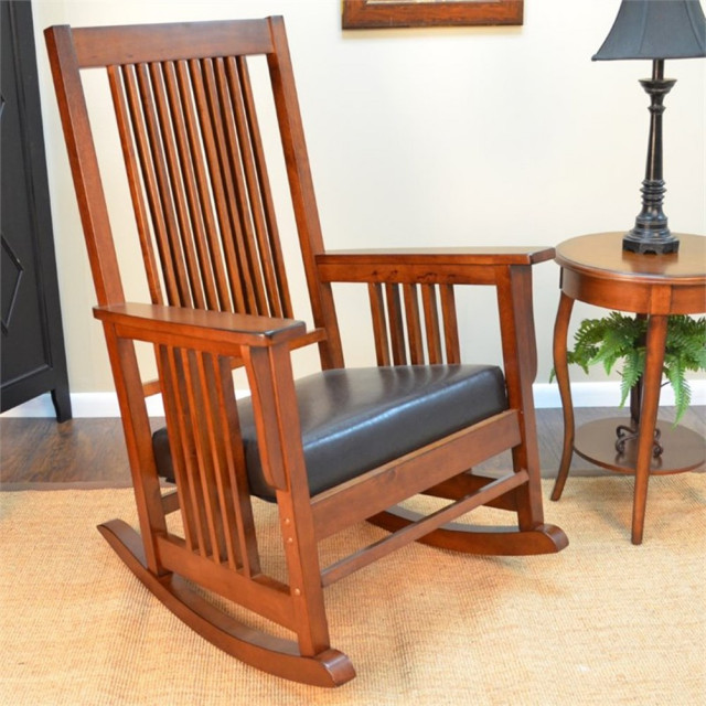 Dutch Mission Rocker Pemberly Row Modern / Contemporary Mission Rocker in Chestnut ...