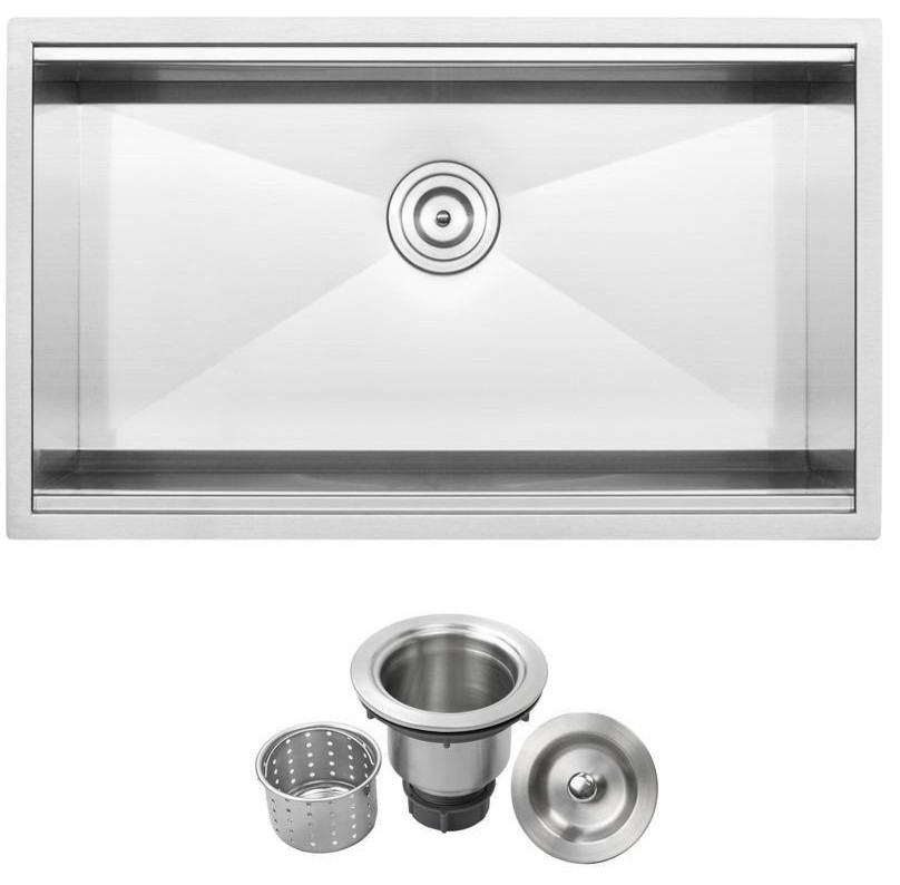 32" Zero Radius Undermount 16Gauge Stainless Steel Single Basin Kitchen Sink Contemporary