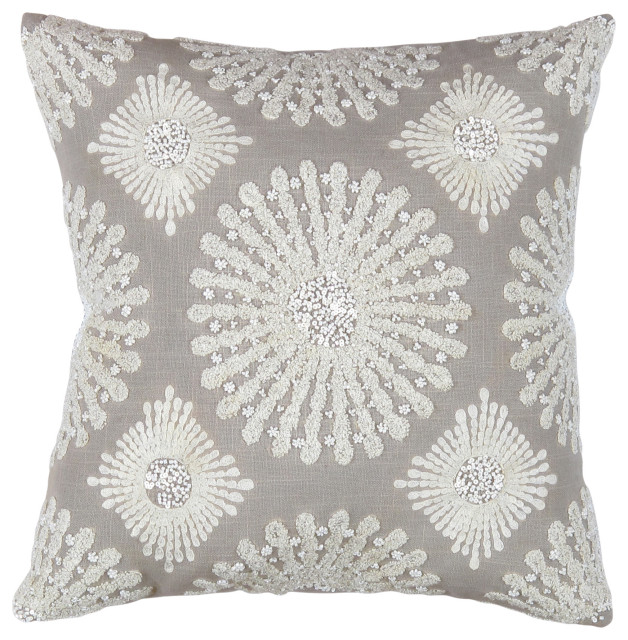 Naples Embroidered Pillow, Grey/Ivory - Contemporary - Decorative ...