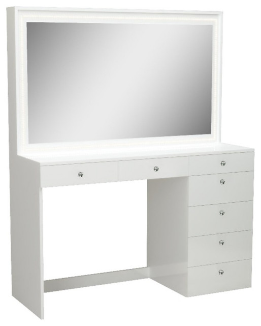 Boahaus Joan White Makeup Vanity Desk (Crystal Knobs) Transitional