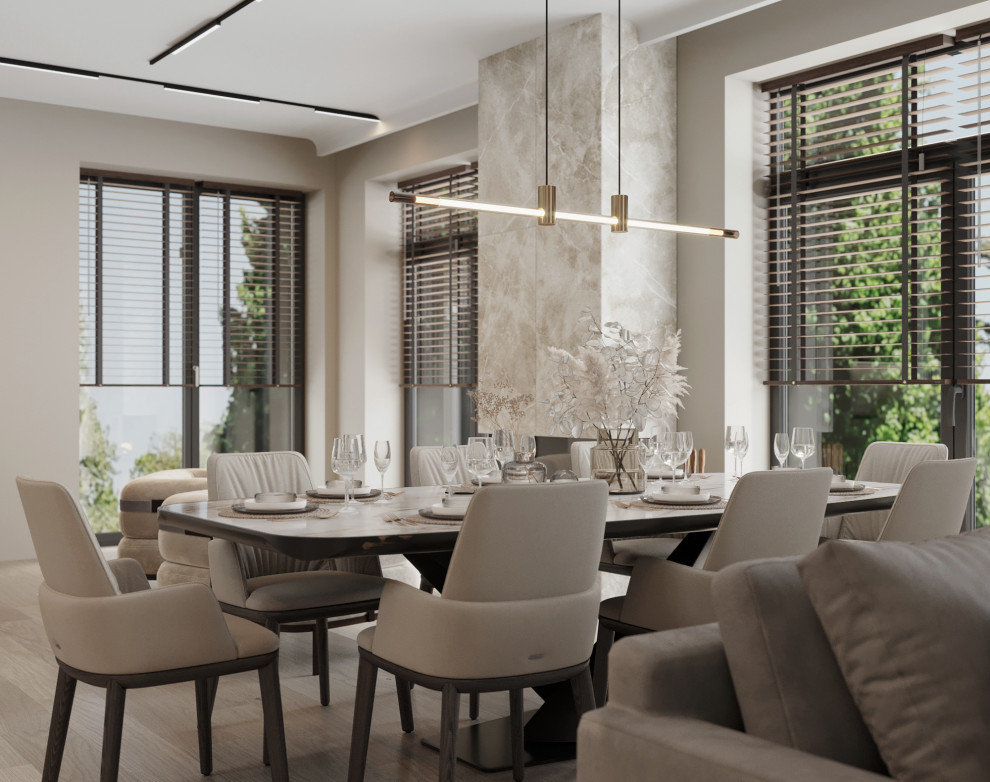 Кухня-гостиная в светлых тонах