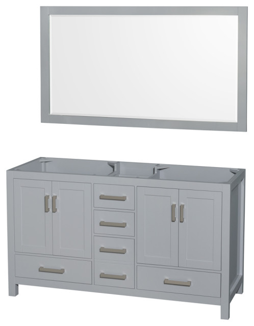 Sheffield 60" Double Vanity, No Top, No Sinks, 58" Mirror ...