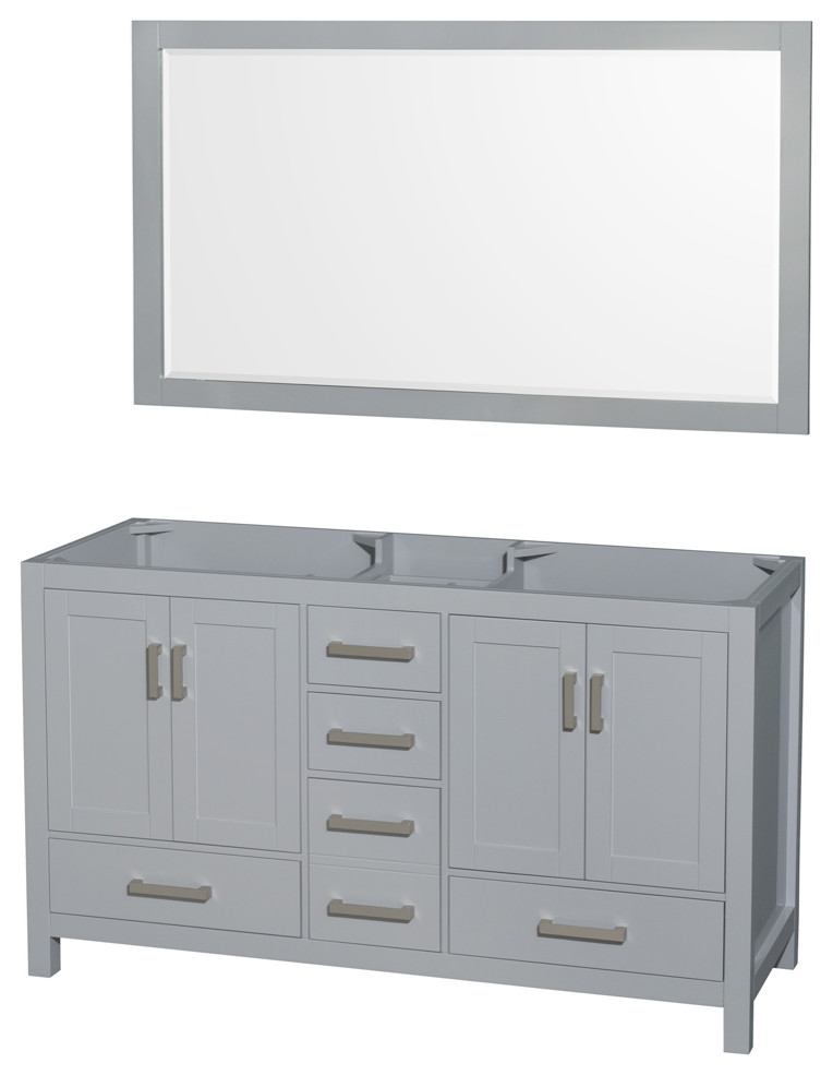 Sheffield 60" Double Vanity, No Top, No Sinks, 58" Mirror