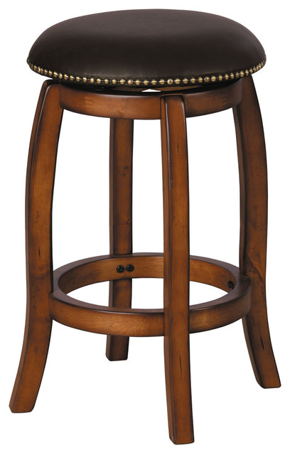 Chelsea Swivel Counter Height Stool, Black Leather and Vintage Oak Finish