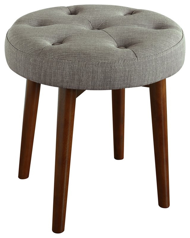 Elle Decor Penelope Round Tufted Stool in Storm Gray Midcentury