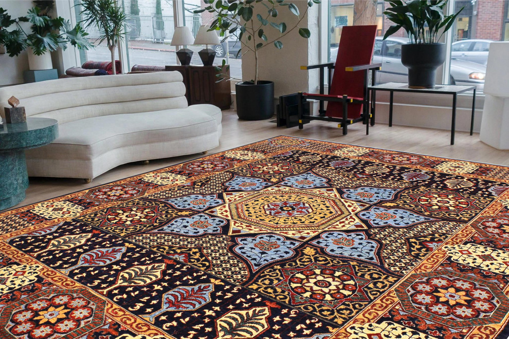 Tribal Mamluk Antonio Blue/Beige Wool Rug 9'1'' x 11'9'', 9'1'' x 11