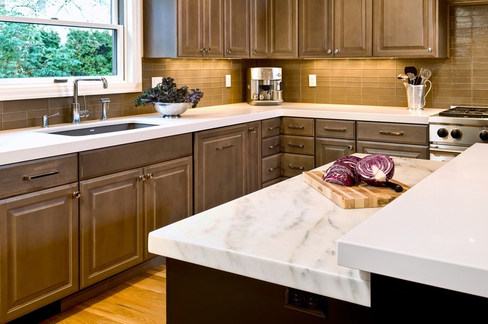Calacatta Marble with Gray Contemporary Kitchen Portland