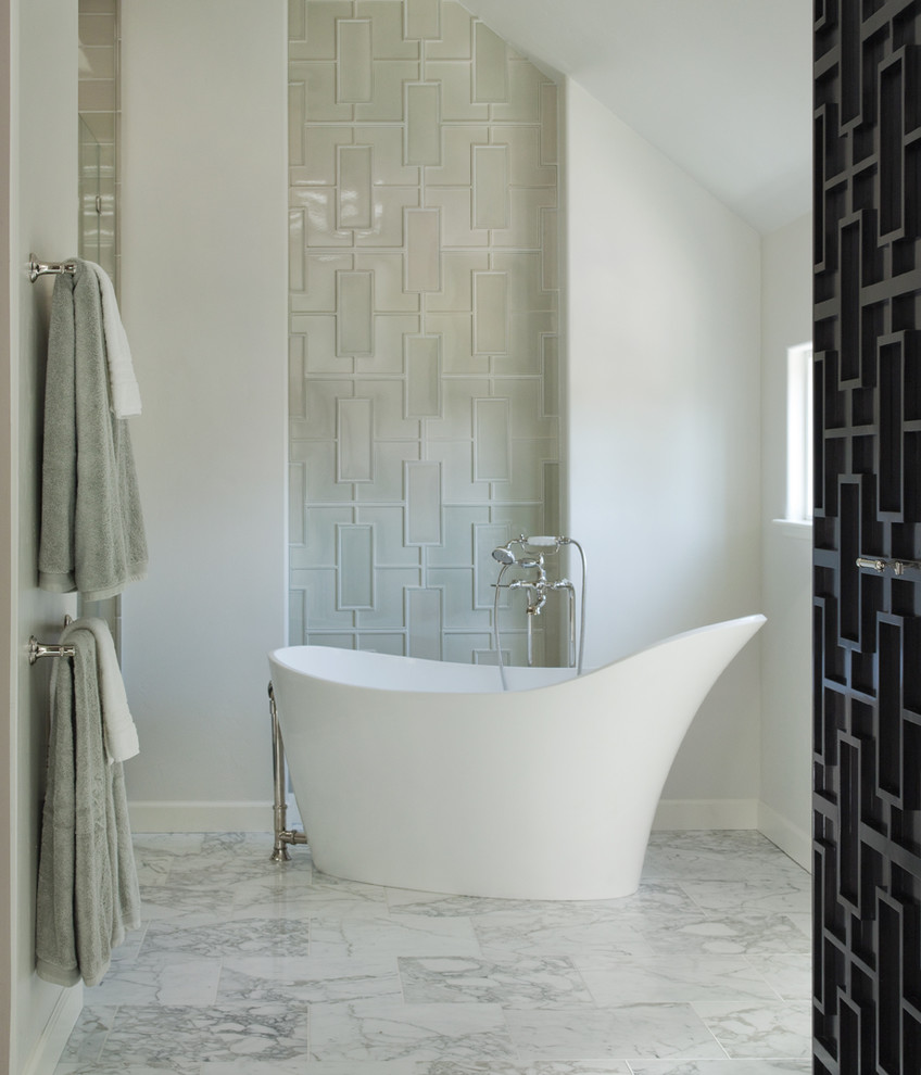 Inspiration for a contemporary bathroom in San Francisco with a freestanding tub.