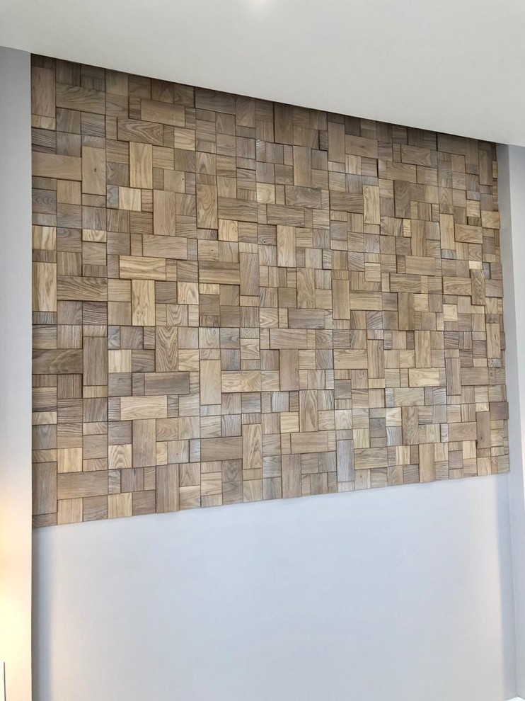 Отделка стены 3д декором и деревянными панелями