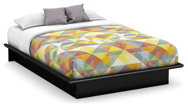 Queen Size Platform Bed Frame, Modern Black Wood Finish