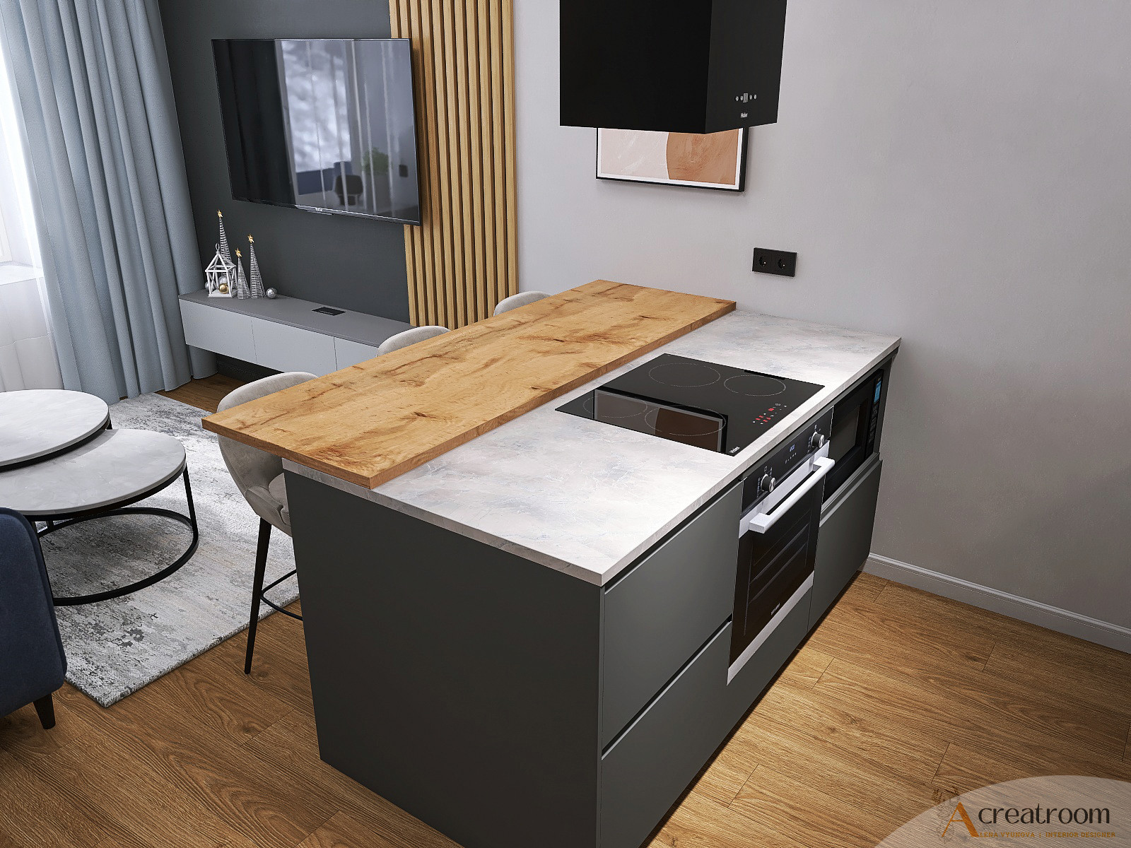 Проект прихожей и кухни-гостиной в ЖК Березовая Роща, г. Вологда