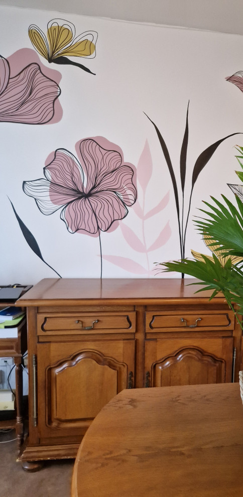 fresque florale salon