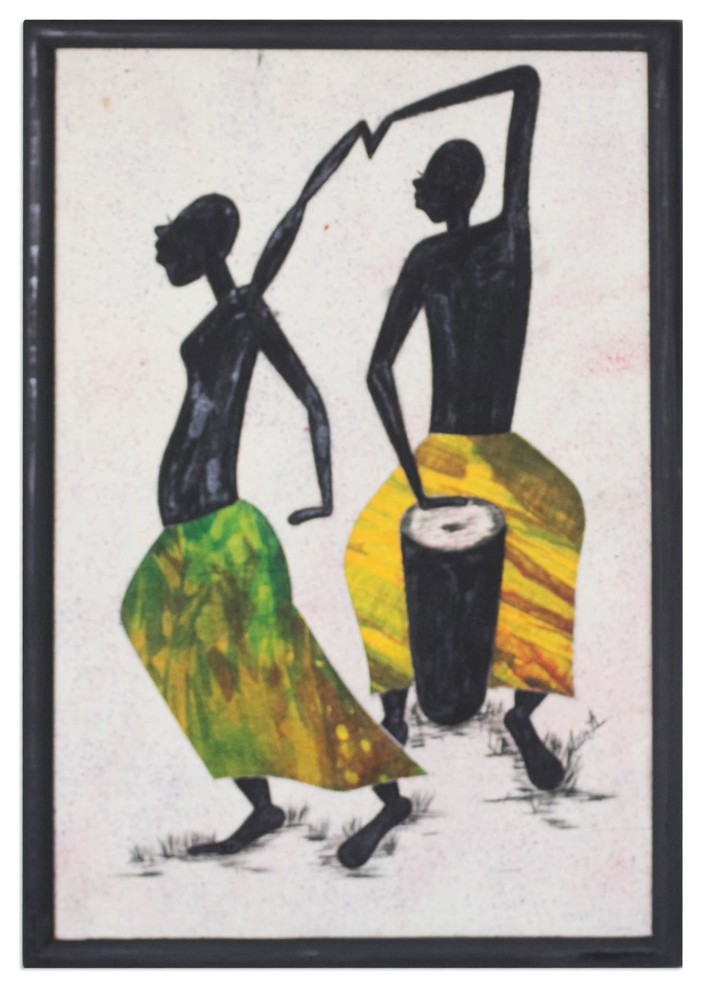 Handmade Drummer and Dancer Cotton batik wall art - Ghana