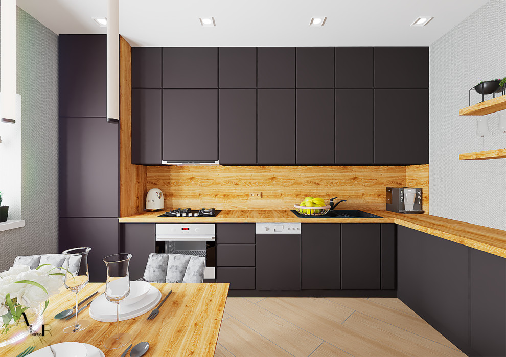 Дизайн-проект кухни-гостиной в каркасном доме