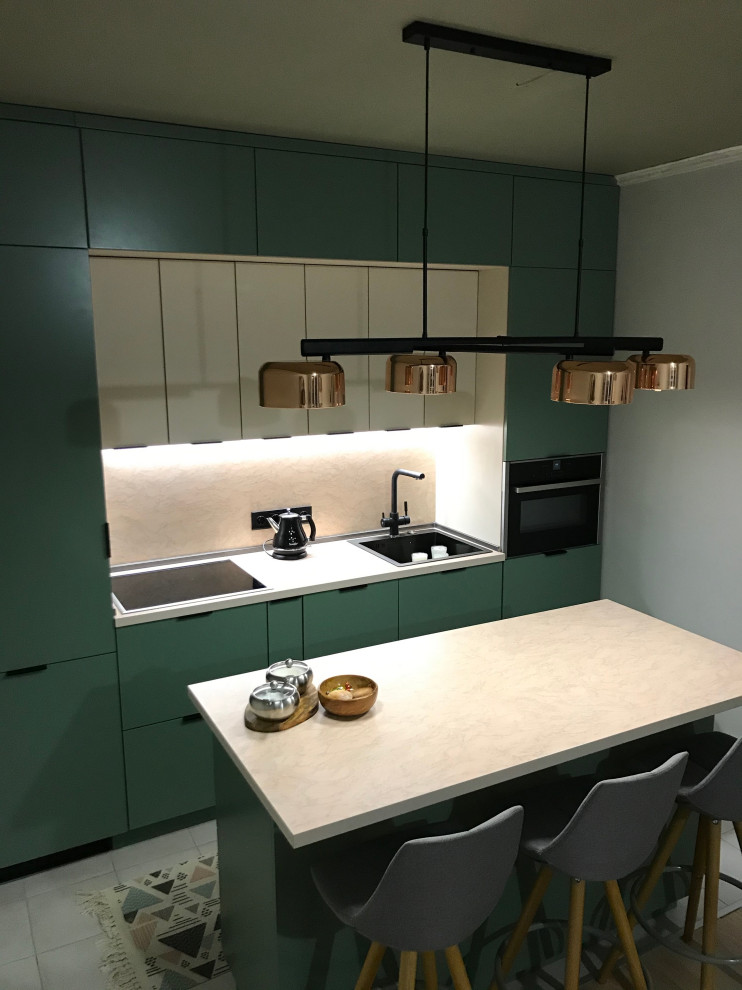 Прямая кухня с островом (ЖК Mещерский лес)