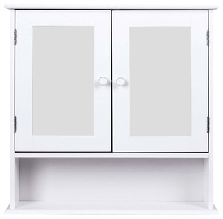 Wall Mounted Storage Cabinet Mdf With Double Mirrored Doors And