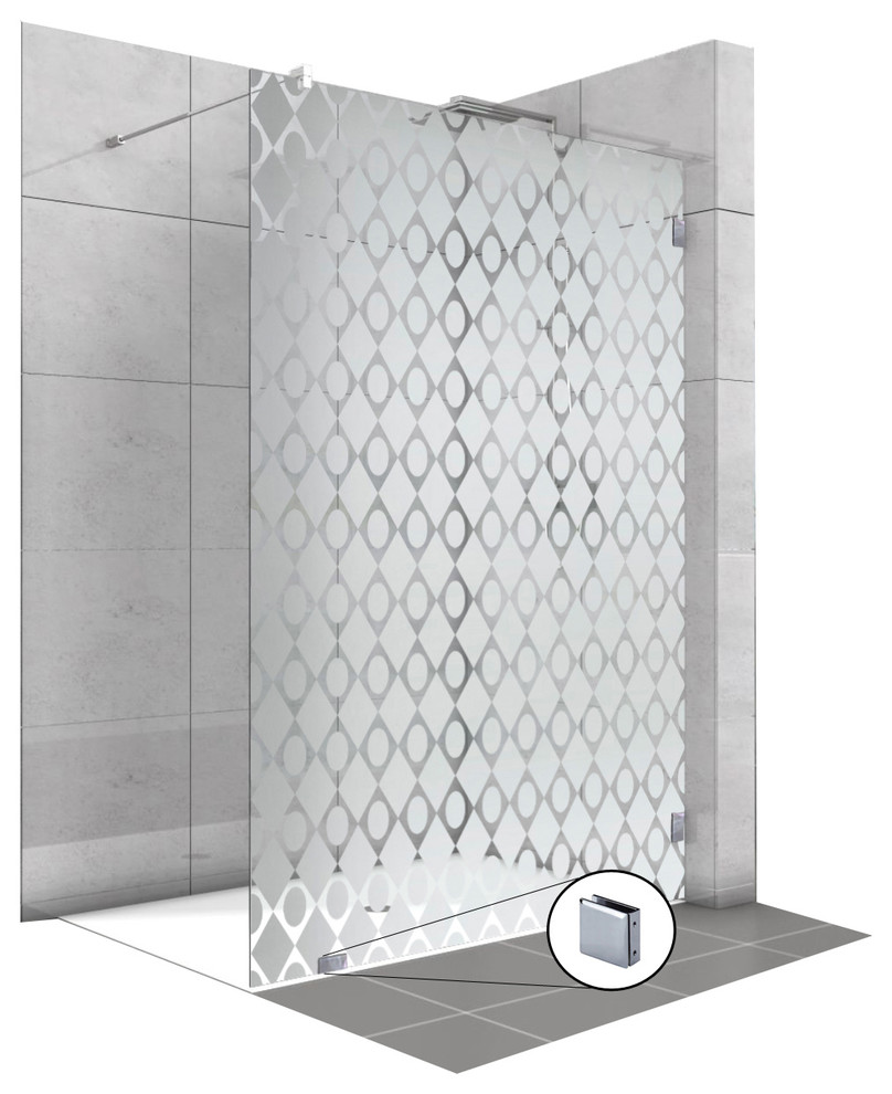 Fixed Glass Shower Screen with Sandblasted Design Contemporary