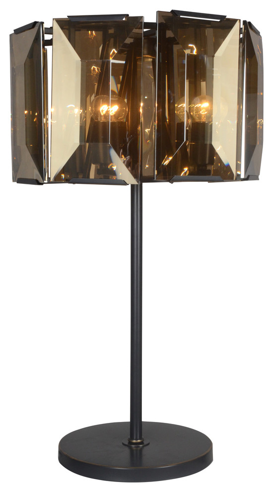 Eva Table Lamp, Antique Bronze Gold Finish With Amber Finished Glass
