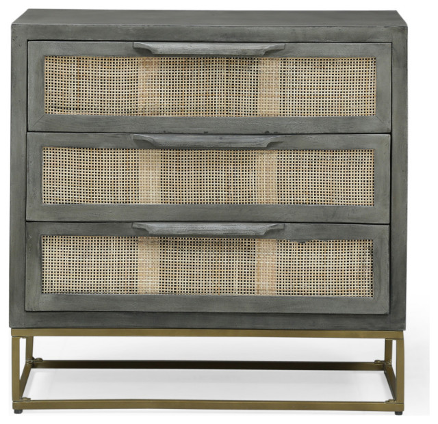 Lithonia Wolfe Handcrafted Boho Mango Wood 3 Drawer Cabinet, Gray and Natural