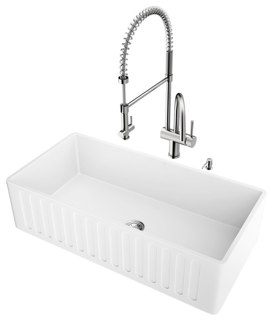 Vigo All In One 36 Matte Stone Farmhouse Kitchen Sink Set