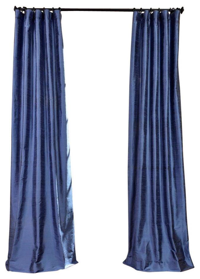 Winter Blue Textured Dupioni Silk Curtain Single Panel, 50"X96