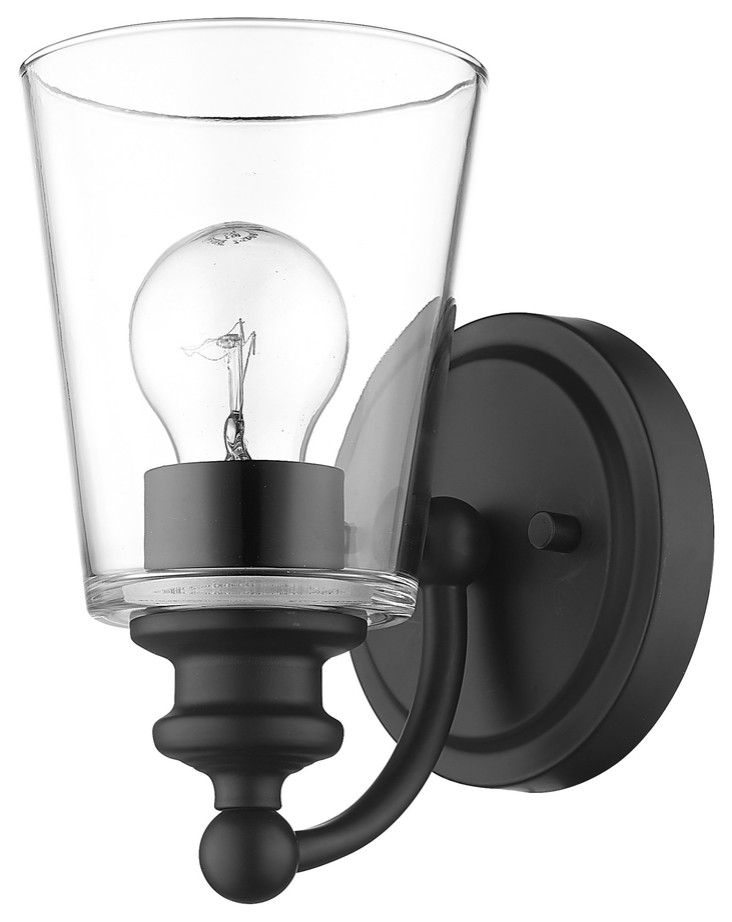 One Light Matte Black Glass Shade Wall Sconce Transitional Wall