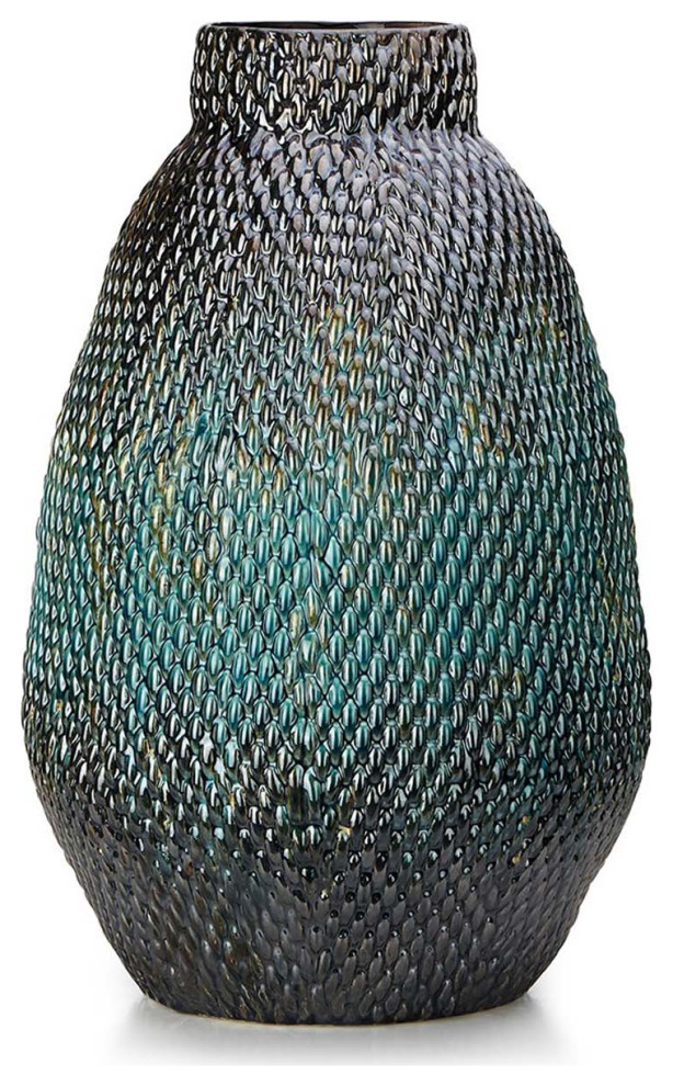 Oversized Ceramic Floor Vase with Woven Surface Texture, Large