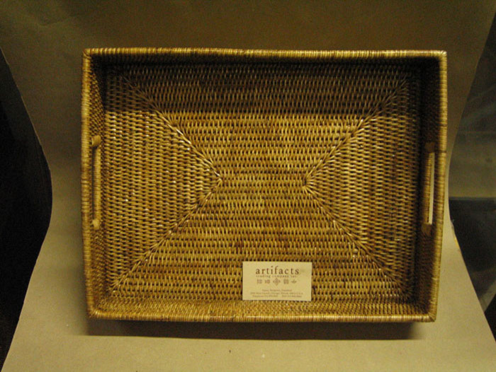 Rectangle rattan tray with cut out handles