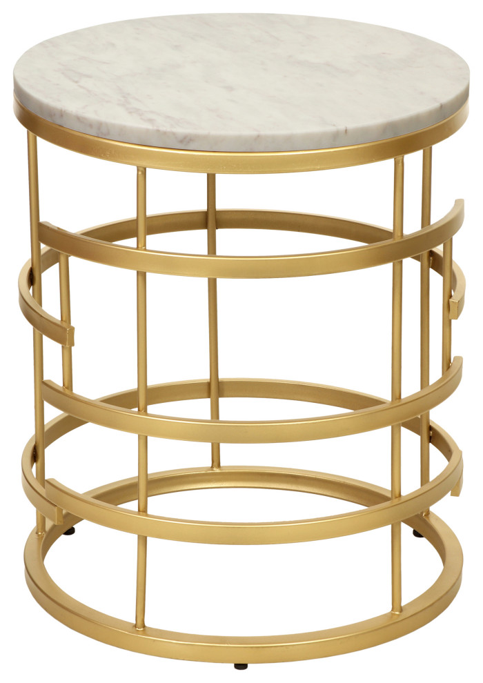 Hollyn Round Accent Table, White/Gold Contemporary Side Tables And