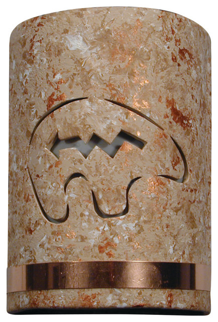 9" Half Round Closed Top Ceramic Wall Sconce, Spirit Bear Center Design, Copper