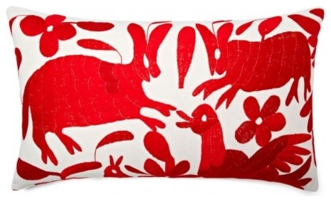 Mexican Embroidered Otomi Red Pillow